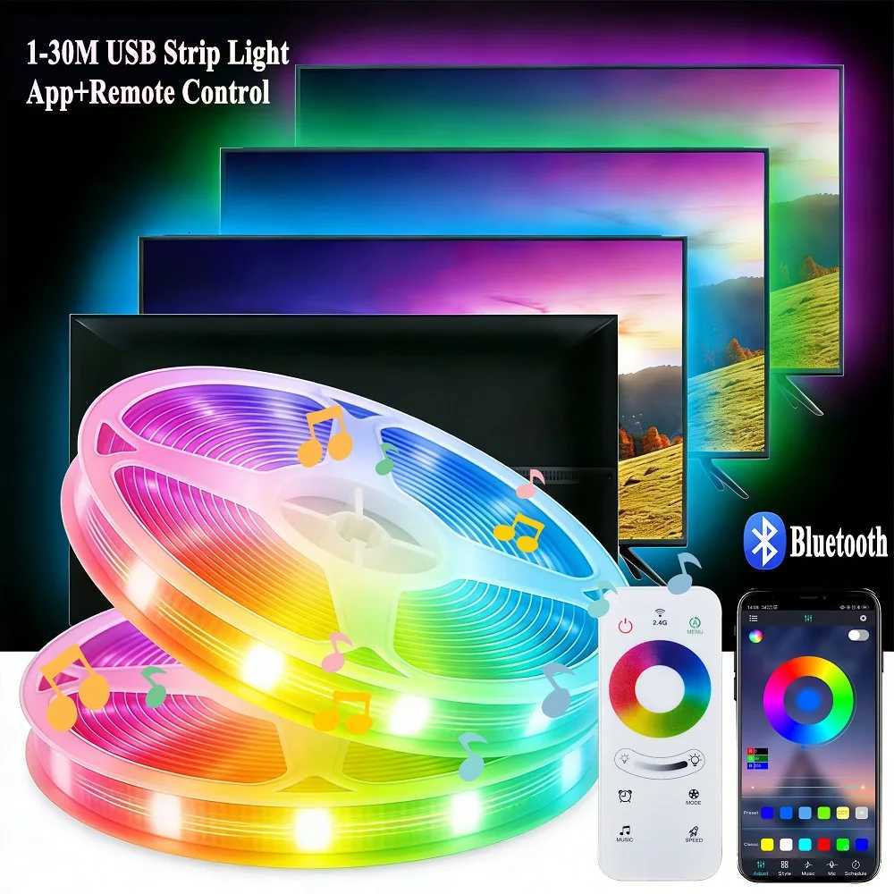 5050 USB LED Strip RGB 5V Flexible Tape Light TV Backlight Desktop Decor Dimmable Remote Control for Home Party Festival H260304