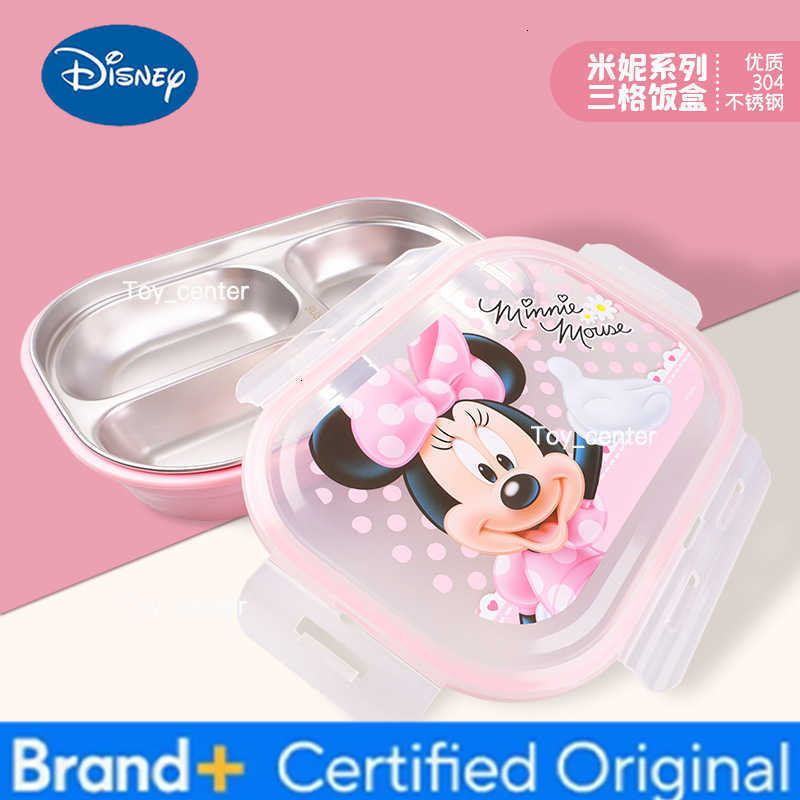Disney Mickey Minnie Lunch Box Anime Frozen Elsa Anna Stainles Steel Dinner Plate Crisper Student Fruit Lunch Box Kids Tableware H260304