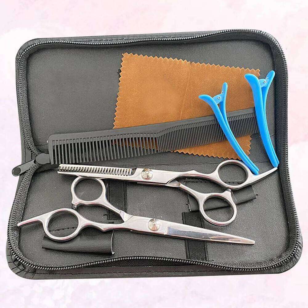 1Set Hairdressing Scissors Stainless Steel 6-Inch Teeth Straight Cut Comb Clips Storage Bag Hair Styling Tools Barber H260303