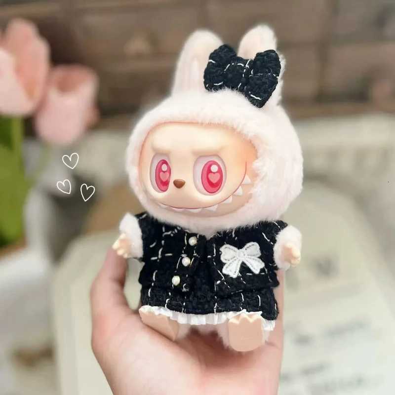 Classic Tweed Pinafore Dress Set with Pearl Bow for 17cm V2 Labubu Dolls Outfit Accessories Girl GiftT260304