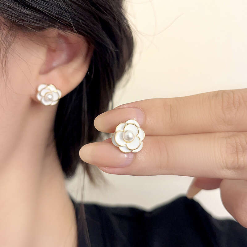 Womens Jewelry Earrings Clip-Ons Classic Black & White Enamel Camellia Non-pierced Earrings for Women