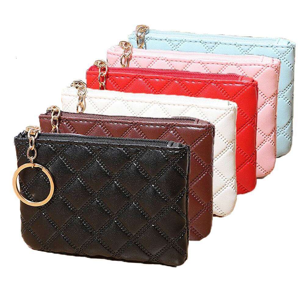 Black PU Mini Wallet Classic Diamond-checkered Zipper Key Bag Money Pocket Women Small Card Holder Coin Purse 6 Color C260304