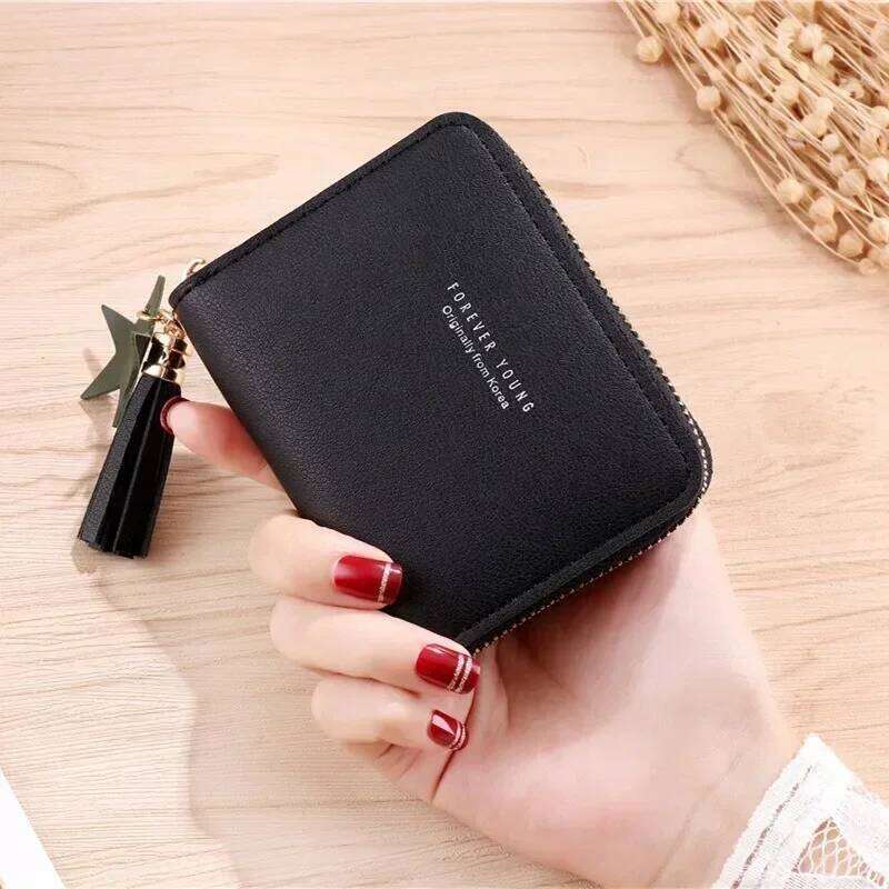 PU Leather Short Tassel Wallets for Women Cute Mini Korean Female Girls Zipper Coin Purses Wallet Small Card Money Bags C260304