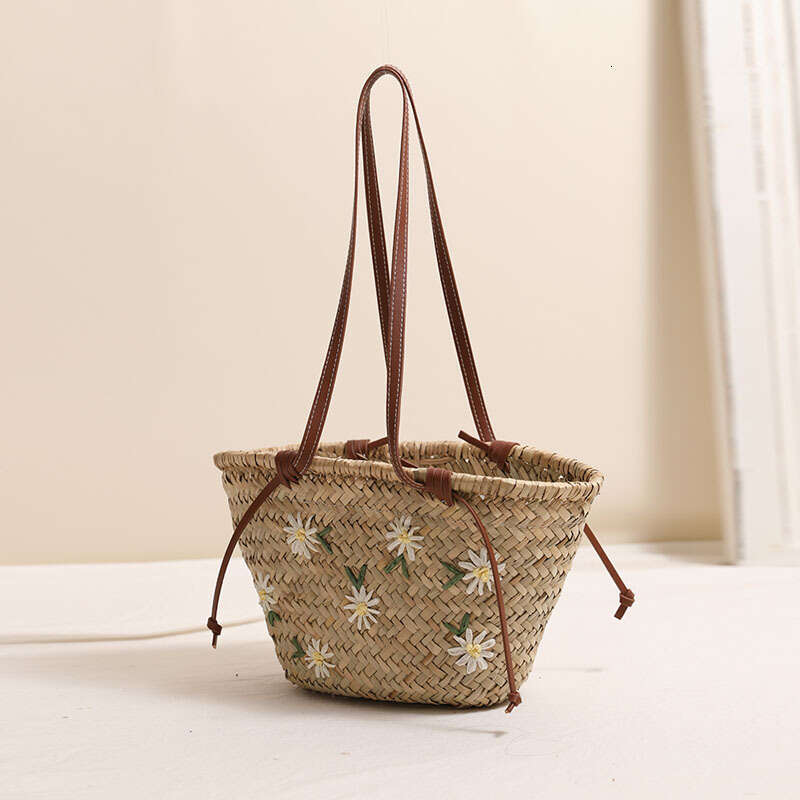 Fresh Floral Embroidery Single Shoulder New Large Capacity Mitsubishi Straw Woven Vacation Beach Bag Kl928
