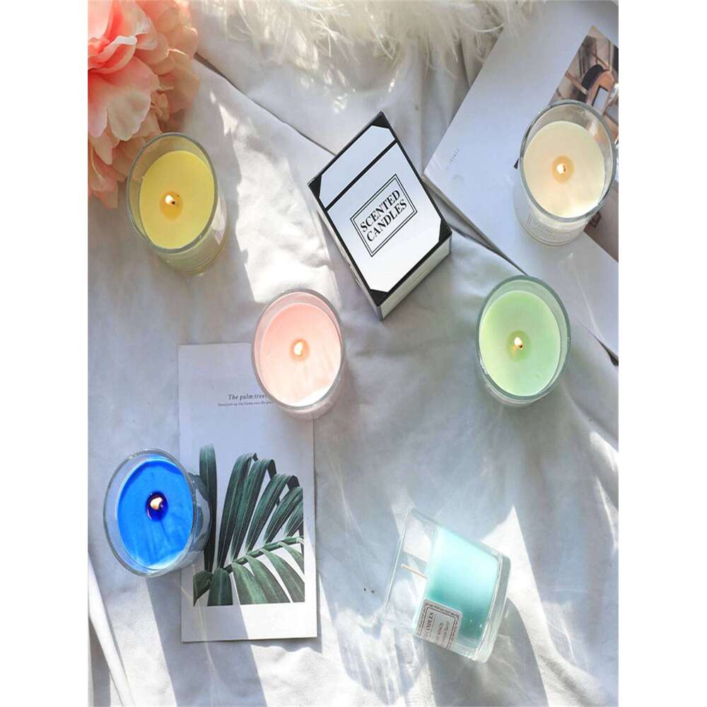 Use Smoke-Free Plant Wax Aromatherapy Candle Romantic Glass Cup Colorful Fragrance Home Decorative Candles W260304