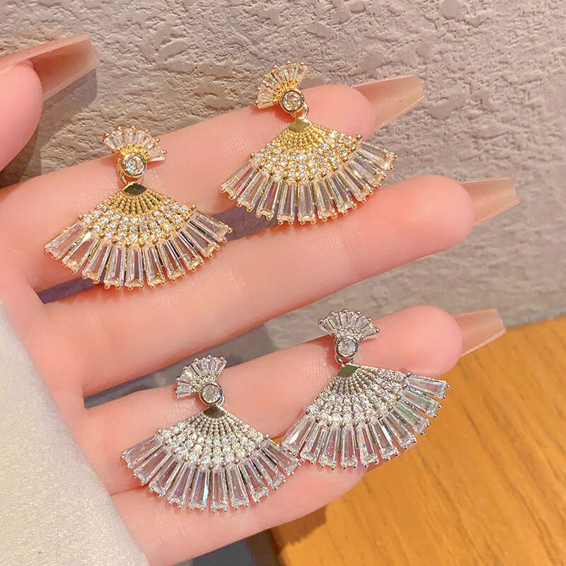 Light Luxury Style Zircon-studded Ballet Girl Skirt-shaped Fan-shaped High-end Earrings