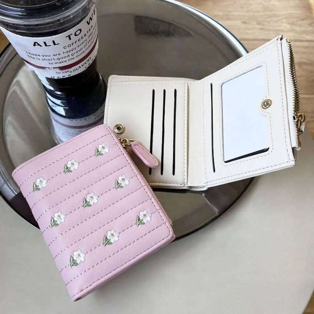 Fashion Mini Short Wallet Solid Color Zipper Money Bag Flower PU Leather Coin Purse Woman C260304