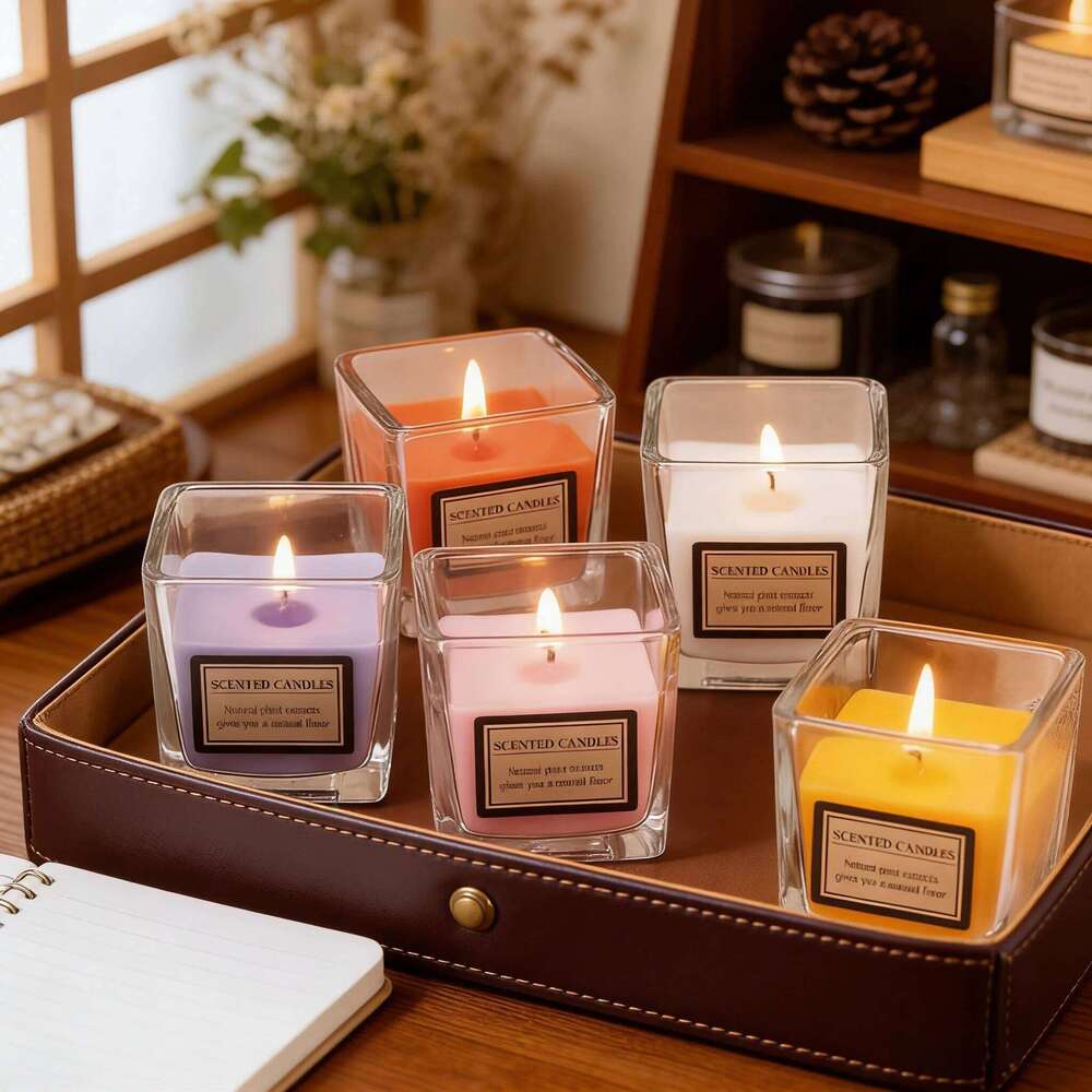 Natural Soy Wax Aromatherapy with Glass Jar | Long-Lasting Fragrance Candles for Home Decor, Bedroom Relaxation & Gift W260304