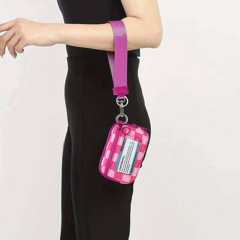 Women's Wrist Wallet Transparent Window Card Holder, Adjustable Strap Keychain Multi Colors Zipper Purse C260304