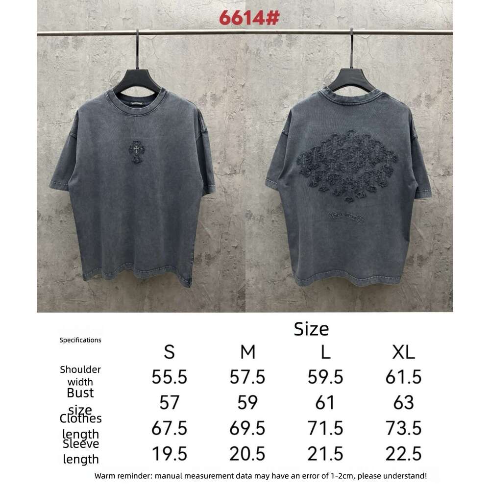 Spring New High Street CH Chrome Short-Sleeve T-Shirt With Cross Patch Embroidery, Unisex, Round Neck, American Style