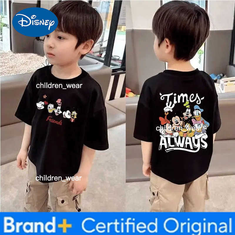 Disney Mickey and Friends Kids T-shirt 100 Cotton Time Never Stops Double-sided Printed Short-sleeved T-shirt H260304