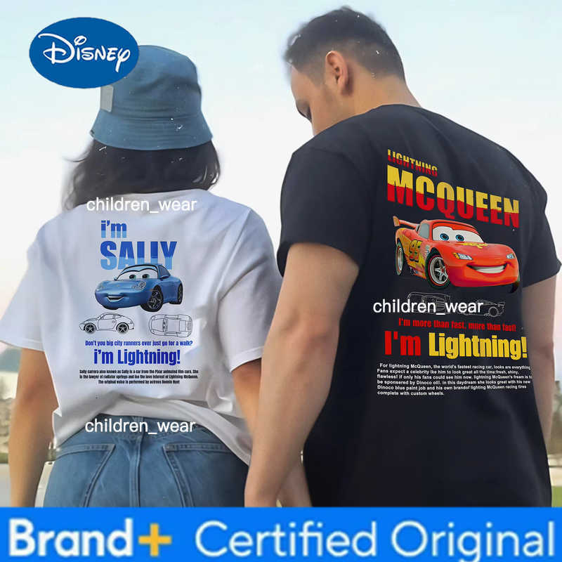 Disney Lightning Mcqueen and Sally Back Print Couples T-shirt For Men Women Sally and Mcqueen Cotton Short Sleeve Tee Summer Casual Top H260304