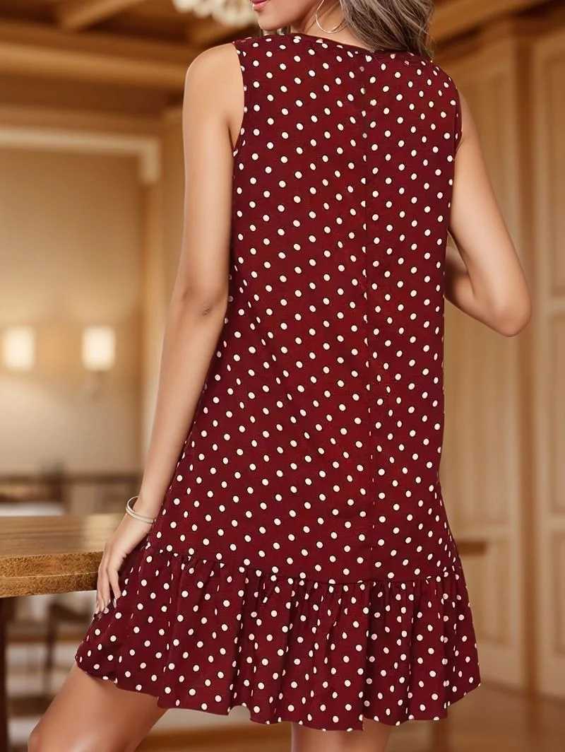 The chic sleeveless dress for spring and summer 2025 features an elegant black and white polka dot print pattern a fashionable M260304