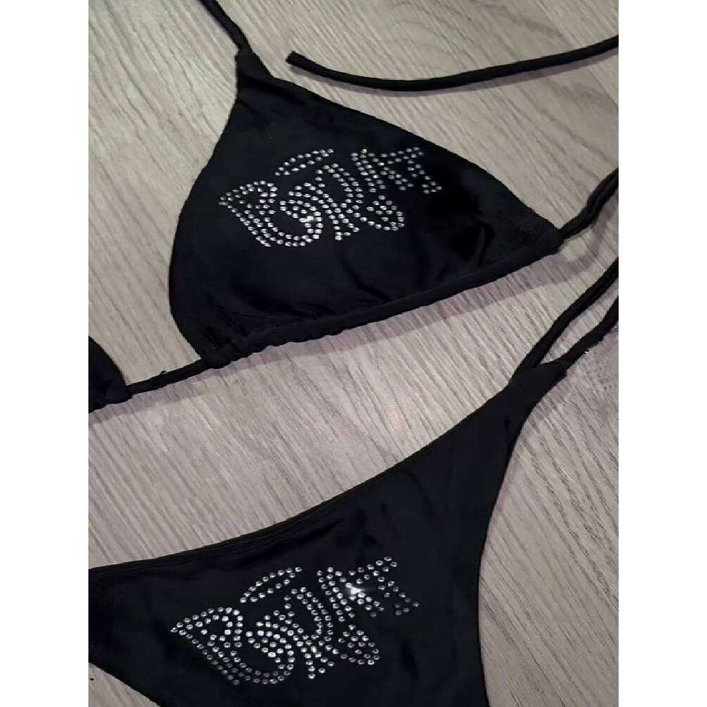 2000s Woman Punk New Beach Swimwear gothic clothes BRAT Rhinestone printing Grunge Swimsuit Bikini Y2K Bathing Suits Lace Up Y260303