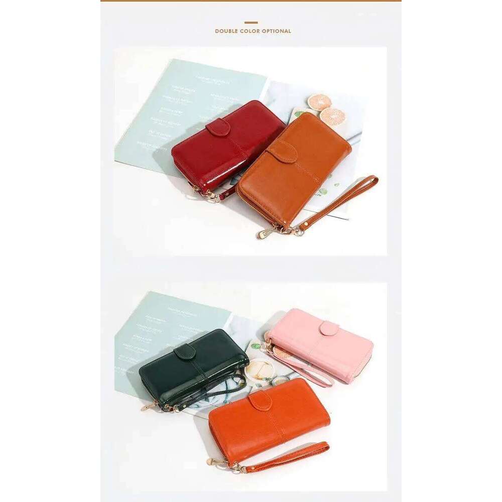 HOMEFISH Women's Vintage Oil Wax PU Leather Clutch Wallet Large Capacity Phone Purse Simple Card Holder Pouch Bag C260304