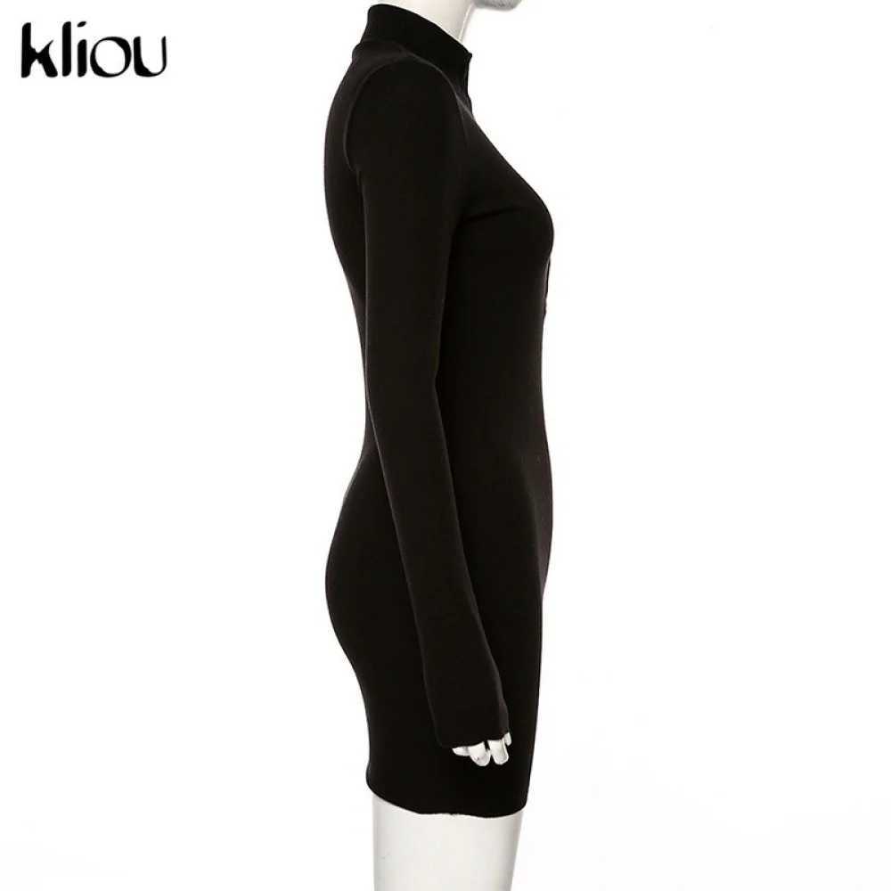 SylCue Casual Fashion Mini Dress Woman Zip Round Neck Full Sleeve Shape Waist Look Slimmer Street Simple Elegant Style Bodycon M260304