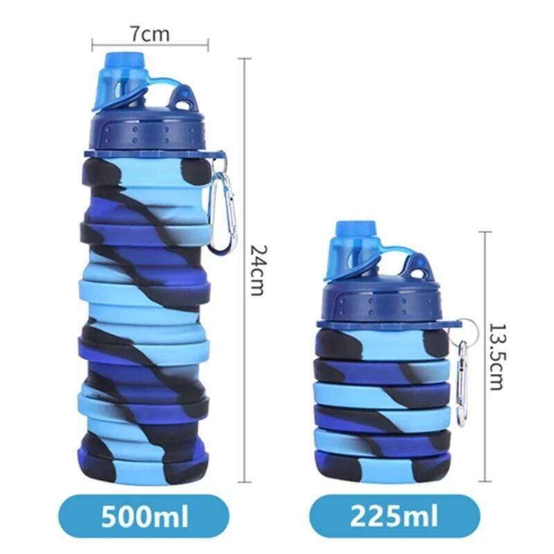 Portable Collapsible Silicone Water Bottle Lid Camouflage Foldable Kettle For Sports Travel Drinking With Carabiner Cup S260303