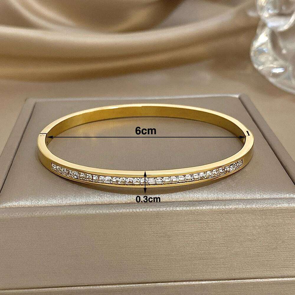 Glossy Rhinestone Stainless Steel Bangles Bracelets for Women Fashion Gold Silver Color Stacked Cuff Bracelet Jewelry Gifts XJ260303