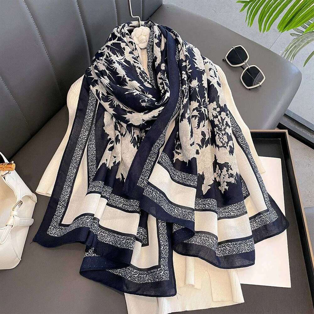 Luxury Floral long Scarf Women Elegant Thin Shawl Warps Beach Ladies Hijab Neckerchief Soft Stain Scarves For Travel XJ260304