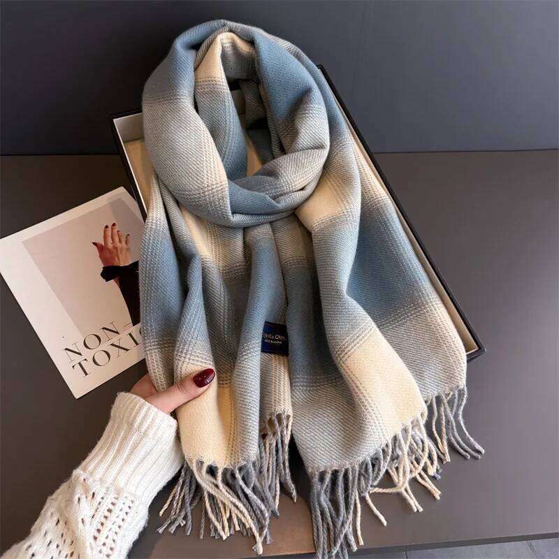 Winter Color Thickened Scarf For Women Men Neck Keep Warm Tassel Pashmina Shawl Faux Cashmere Warps Autumn Elegant Blanket XJ260304