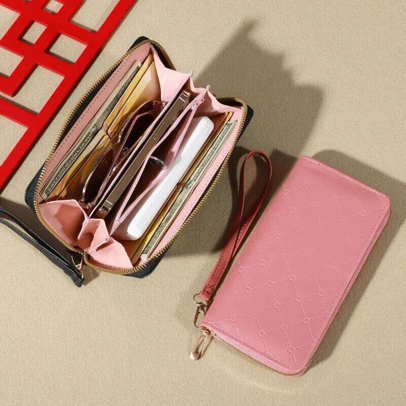 Trendy Solid Color Long Wallet, Zippers Clutch Coin Purse, Women's Faux Leather Card Holder With Wristband C260304
