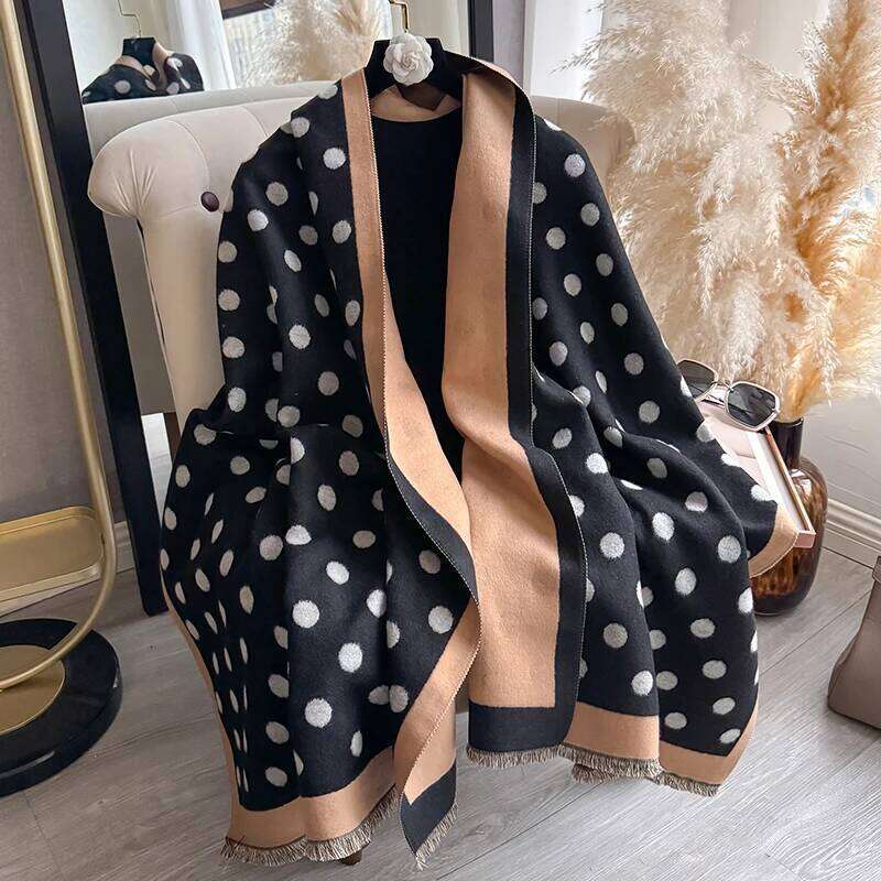 Women's Luxury Faux Cashmere Scarf Dot Pattern Warm Thick Pashmina Blanket Poncho Fashion Print for Autumn Winter XJ260304