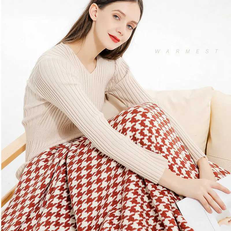Houndstooth Knitted Blanket with Tassels Retro Shawl Air-conditioning Blanket Nap Blankets Sofa Throw BlanketsT260304