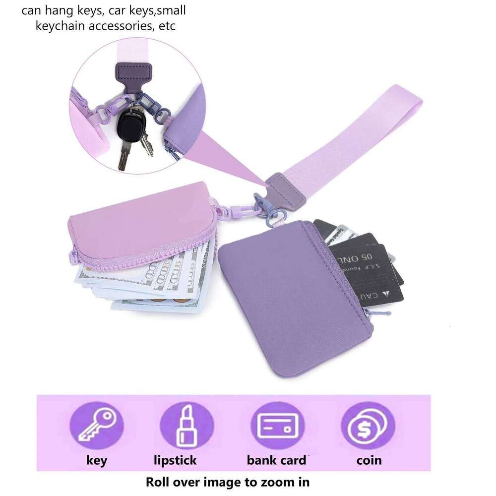 Customizable Name Double Pouch Wristlet Keychain Wallet Small Zipper Coin Purse Portable Detachable Key Card Holder Change C260304