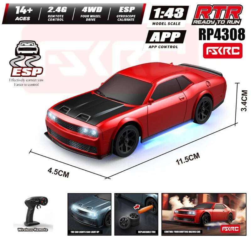 1/43 HB-RP43 RC Drift with DIY White Body Shell & Extra Tires 2.4G 4WD ESP Gyro Stabilization Full Proportional Control Car Z260303
