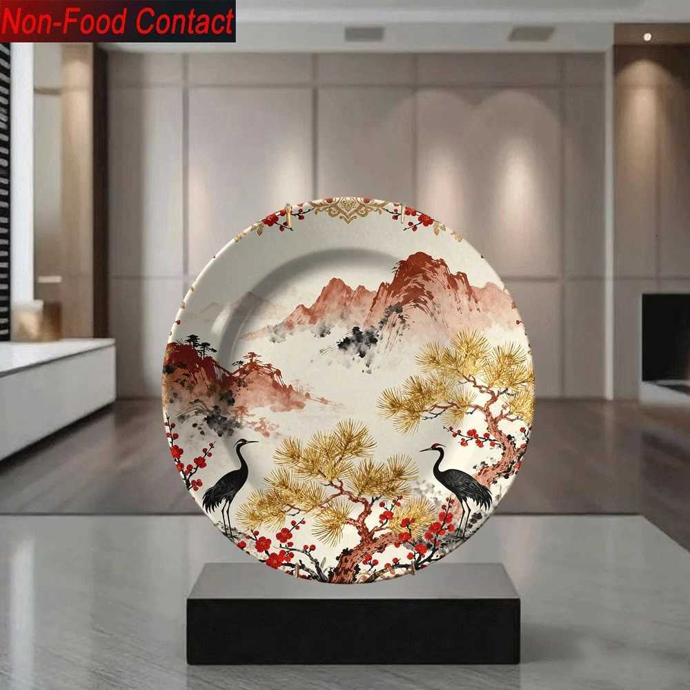 This traditional Chinese decorative plate with cranes and pine trees brings longevity and elegance to your home decor.T260304