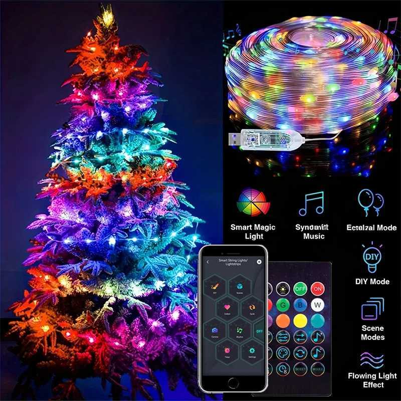 Smart LED Fairy Lights RGB Wire String Lights App Remote Control USB Powered Music Sync for Weddings Outdoor Parties Home Decor H260304