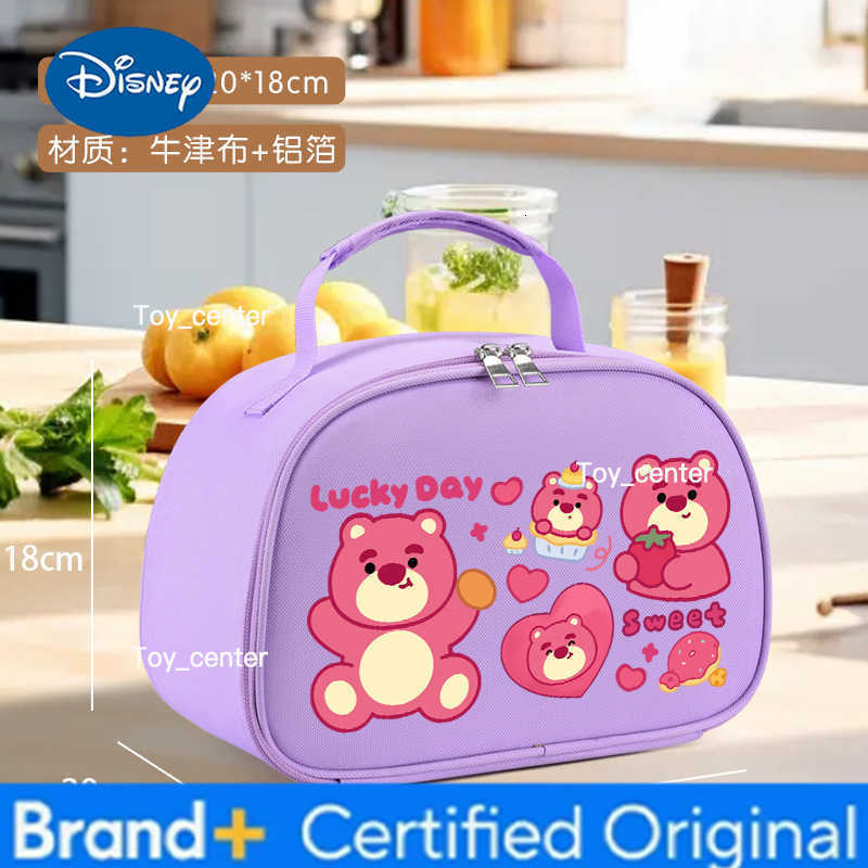 Kawaii Disney Lotso Bento Bag Cute Student Meal Box Bag Aluminum Foil Portable Large Capacity Handheld Lunch Box Bag Girl Gift H260304