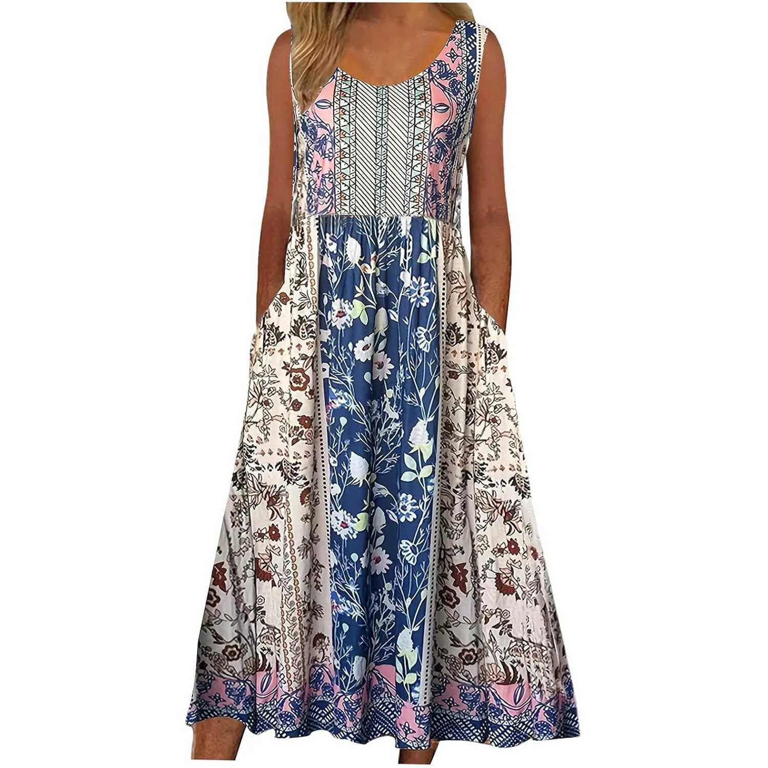 Europe and the United States 2024 spring and summer new print sleeveless pullover dress women casual plus-size dress M260304