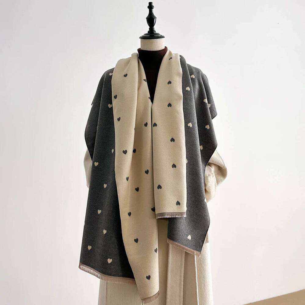 Luxury Brand Winter Imitation Cashmere Heart Scarves for Women Shawl Female Pashmina Poncho Thick Warm Bufanda Echarpe Femme XJ260304