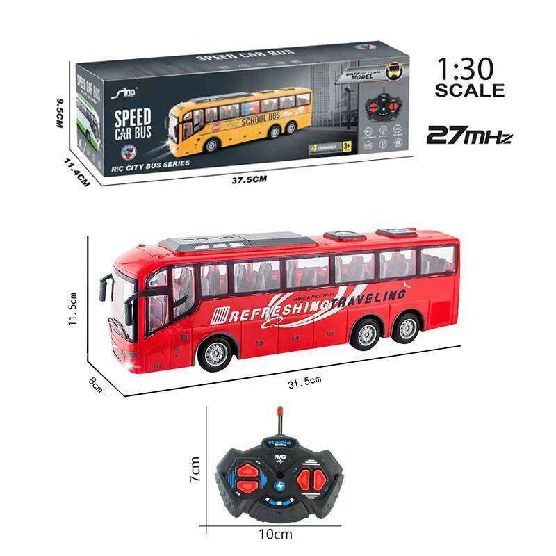 Highly Simulated Large Remote Control with LED Lights 1:30 Tourist School Bus Model Children's Car Toy Christmas Gift Z260303