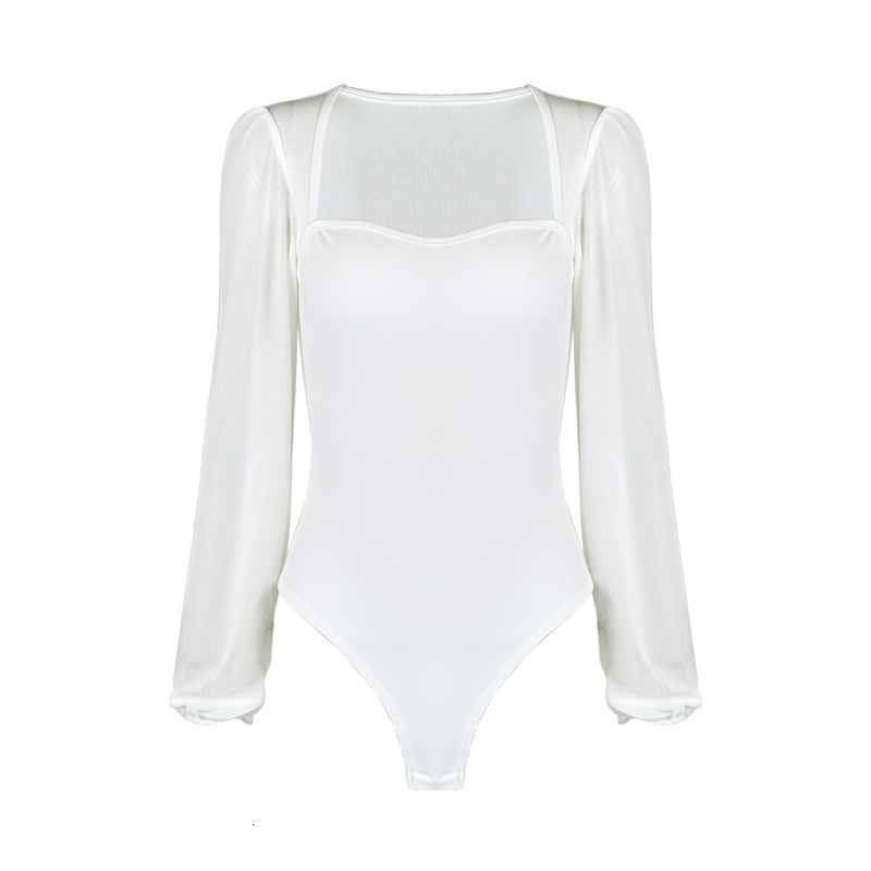 BornToGirl sexy tight fitting womens black and white tight fitting long sleeved one-piece mesh tight 240827