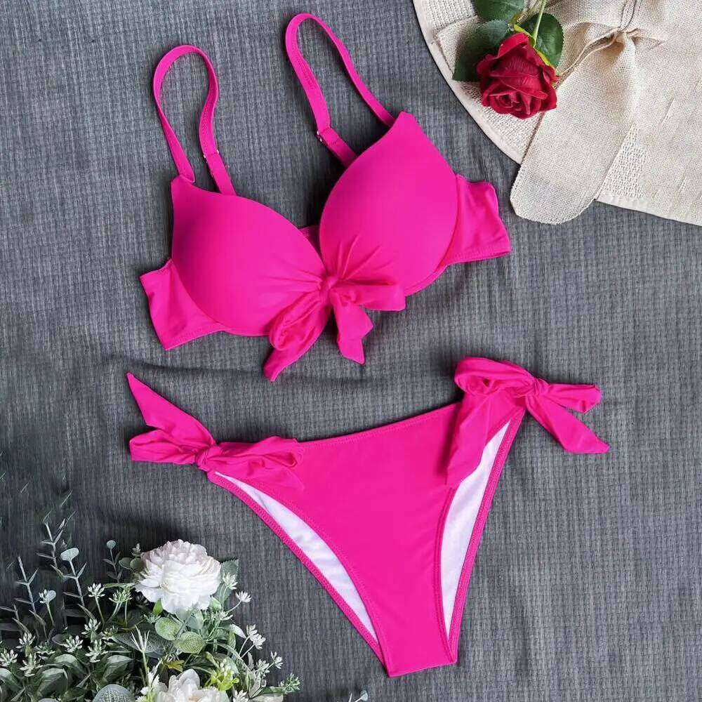 Strappy Beachwear Removable Breast Pads Swimsuit Stylish Women's Bikini Set with Padded Sling High Waist Swim Briefs for Summer Y260303