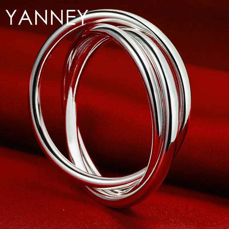 Charm 925 Sterling Silver Glossy 3 Circles Exaggerated Bangle Bracelet For Women Men Fashion Wedding Jewelry Gifts Party XJ260303