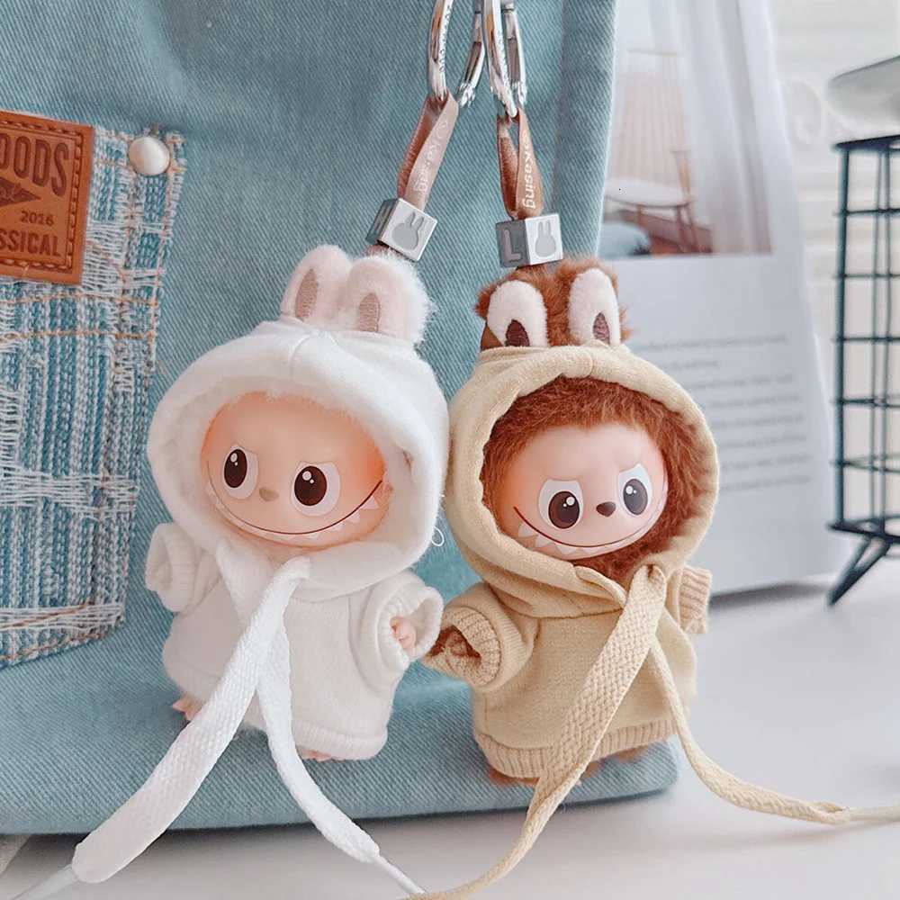 Extra-Long Drawstring Knit Hoodie for 10/15cm Labubu V4 & The Monsters Pin for Love Series Dolls DIY Fashion AccessoriesT260304
