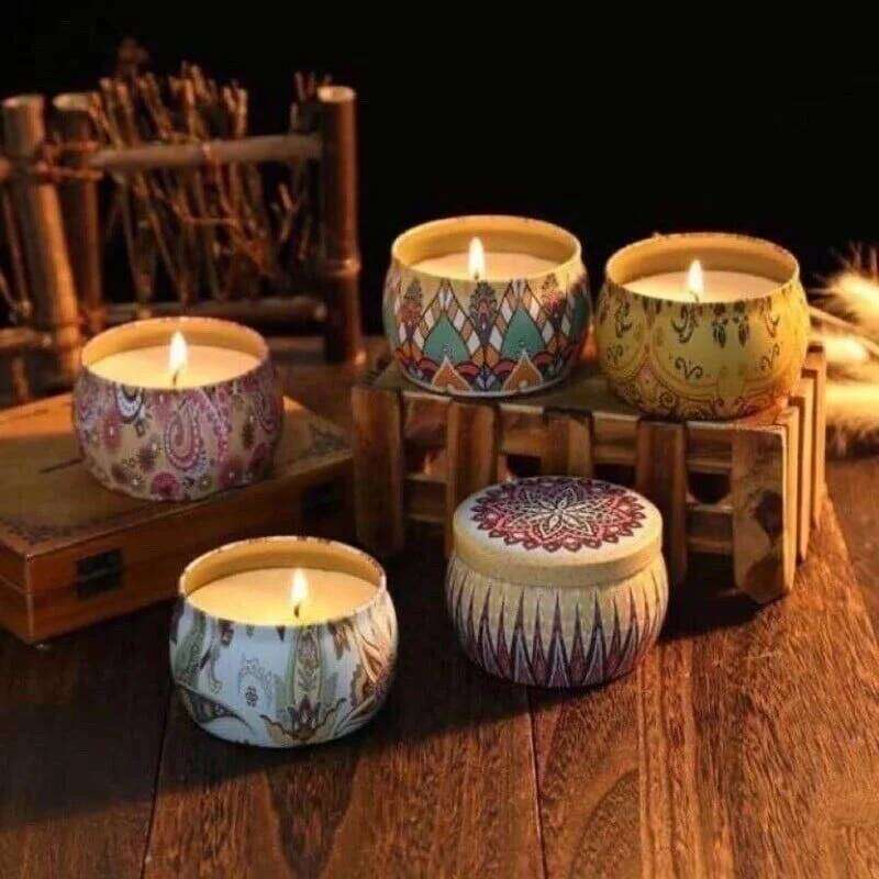 7cm candles with flowers tin can fragrance handmade scented candle natural soy wax home decoration W260304