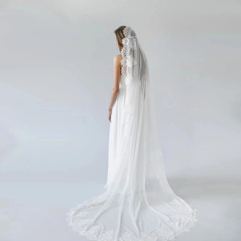 White/Ivory Wedding Veil Long Comb Lace Mantilla Cathedral Bridal Veils Wedding Accessories Veu De Noiva Customized 260228 - view 3