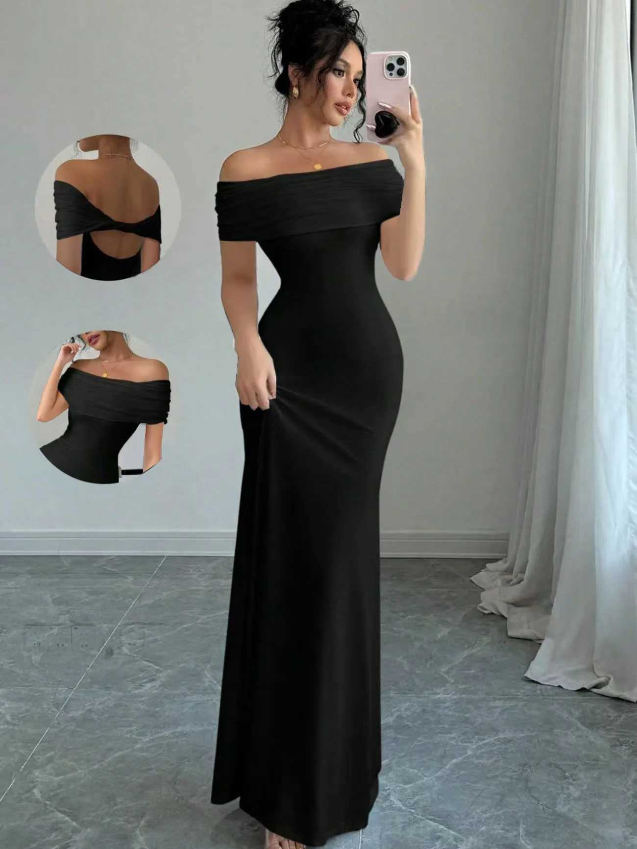 Off Shoulder Party Dress Womens Sleeveless Sexy Bodycon Midi Dress Elegant Bandage Cocktail Dress for Night Out M260304