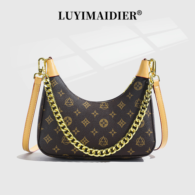 LUYIMAIDIER 2026 Summer New Fashion Designer Chain Retro Printed Crescent Bag Versatile Casual Single Shoulder Cross body Bag for Women