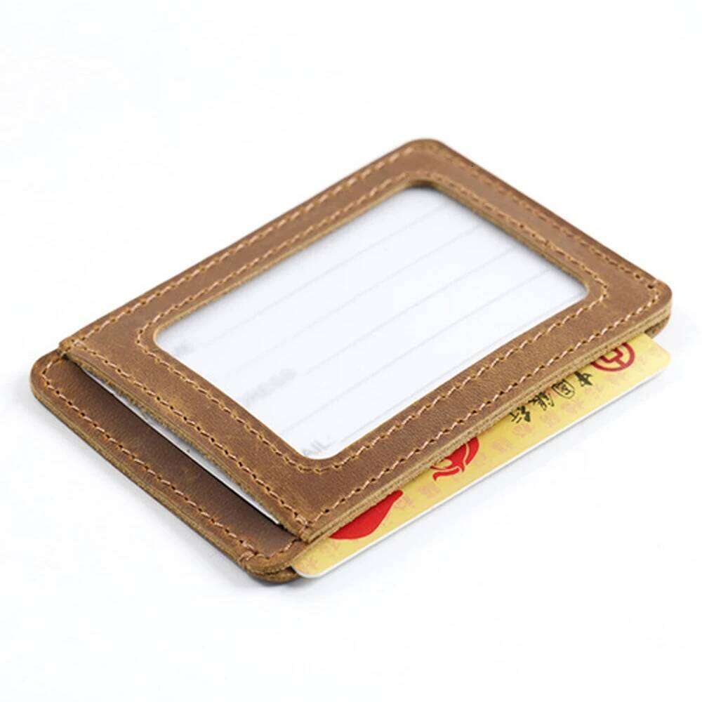 Vintage Leather Card Holder with Clear ID Window - RFID Blocking Wallet Cash Pockets & Coin Slot C260304