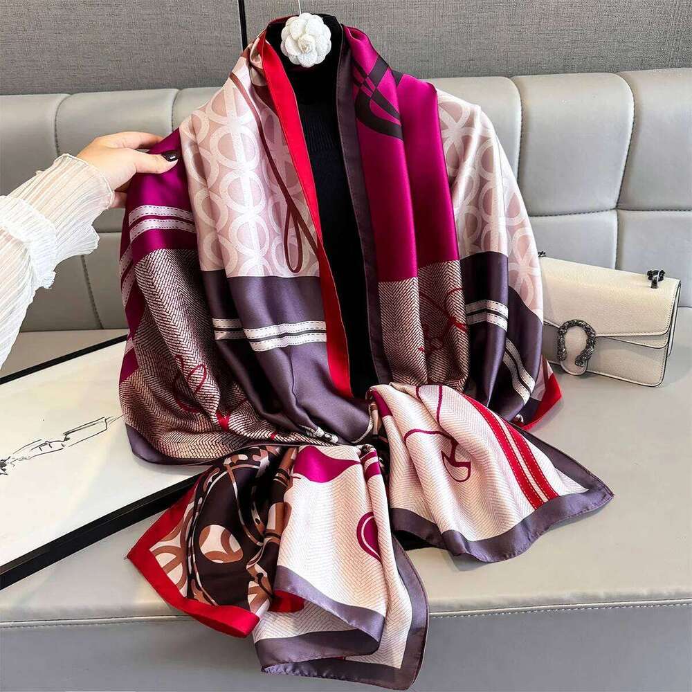 Luxury Long Women Fashion Shawl Warps For Travel Beach Ladies Hijab Elegant Neckerchief Soft Stain Faux Silk Scarf XJ260304