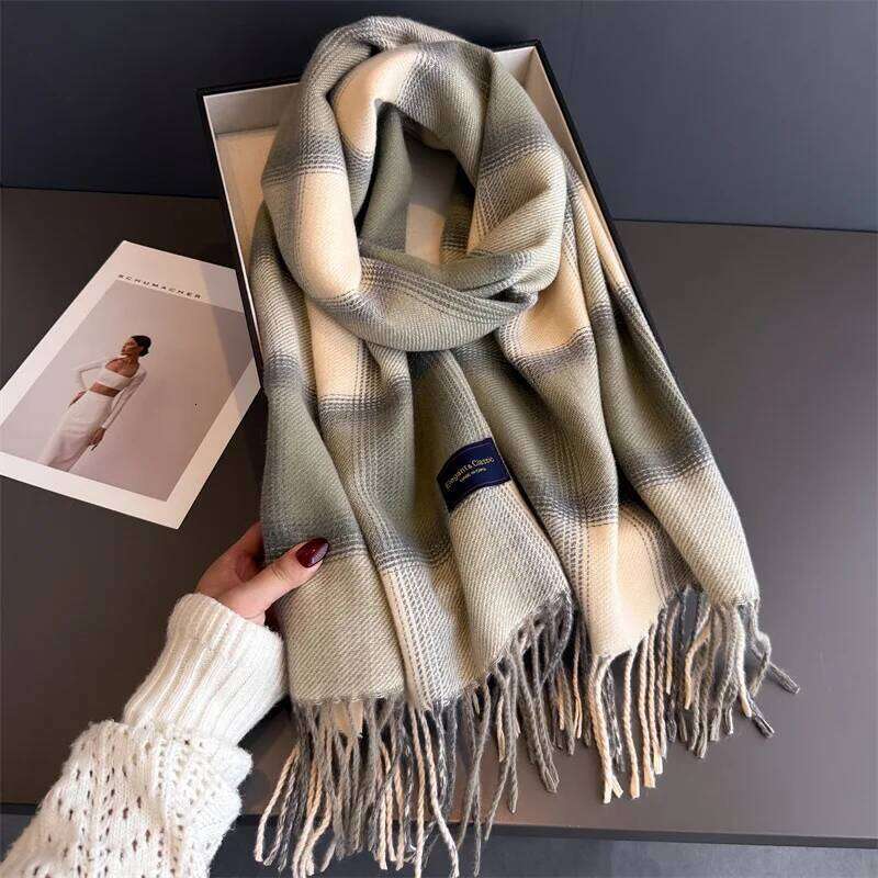 Winter Color Thickened Scarf For Women Men Neck Keep Warm Tassel Pashmina Shawl Faux Cashmere Warps Autumn Elegant Blanket XJ260304