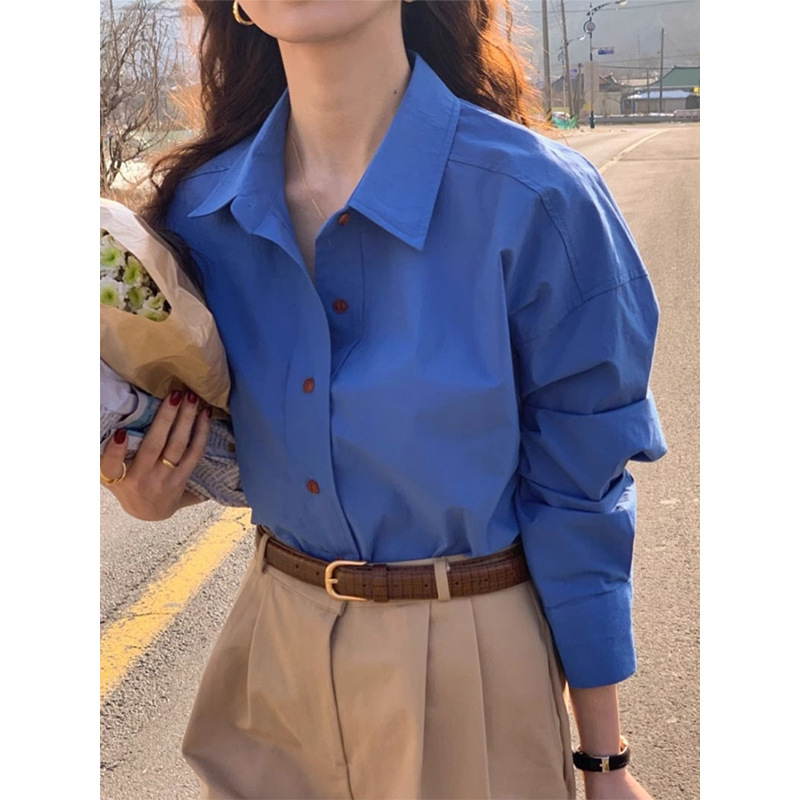 Women's Klein Blue Shirt Spring High-end Design Polo Shirt Designer Hoodie Niche Retro Korean Style Loose-fit Shirt Designer Shirt New Model