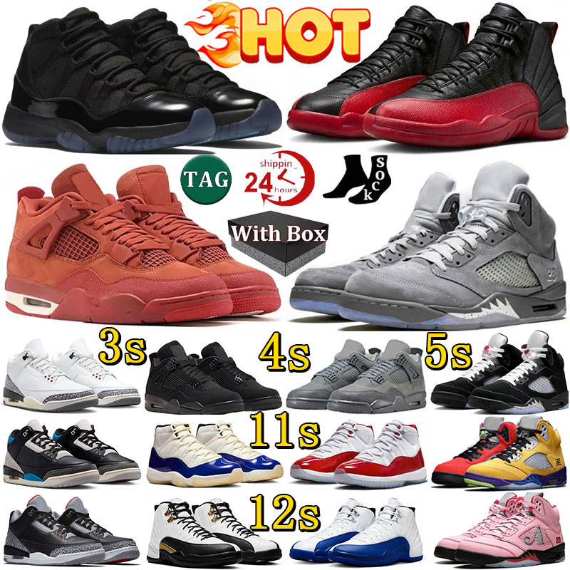 With Box Basketball Shoes 3s 4s 5s 11s 12s Designer shoes Gamma Blue black cat Unc Buleburry thunder Cool Wizards Slim Shady Cardinal Court Grey Pine Trainers Sneakers