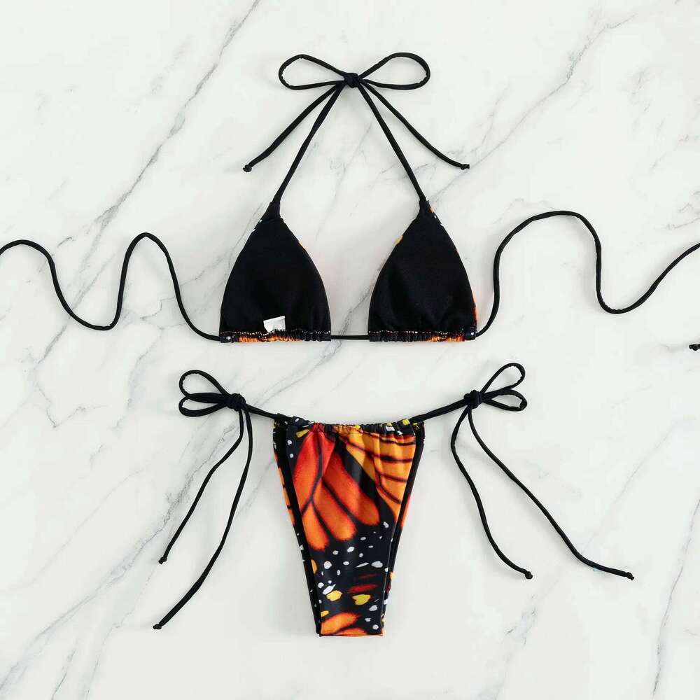 Sexy women butterfly print halter string micro bikini sets two pieces swimsuit Swimwear bathing suit beach outfits biquini Y260303