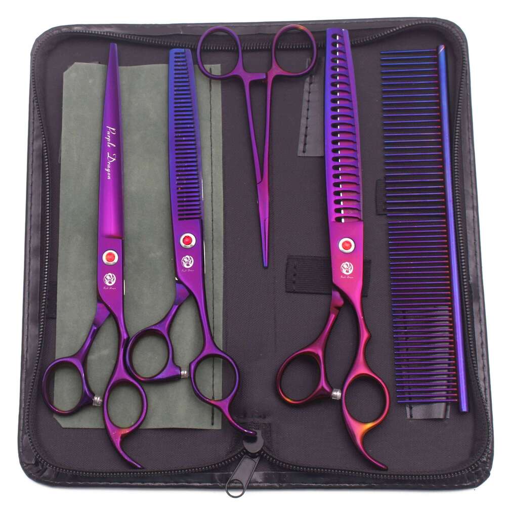 Purple Dragon 7.0'' 8.0'' Pet Grooming Thinning Shears Professional Cat Dog Curved Scissors Hair Cutting Comb Z3005 H260303
